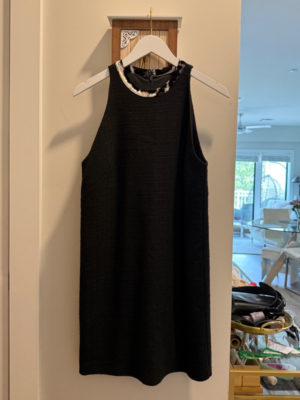 Black Sleeveless Mini Dress with Metallic Trim